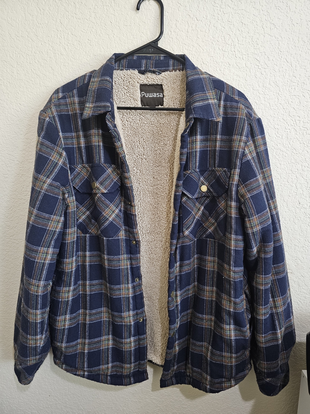 Men’s Navy Plaid Sherpa-Lined Jacket